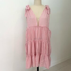 asos Bunny Ties Beach Mini Dress NWT Classic Pink White Gingham Tiered Skirt 14